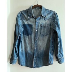 Faded Denim Western-Style Shirt With Pocket Detail Women’s Petite XS